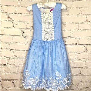 Shrinking Violet Blue White Polka Dot Embroidered Dress Girl’s Size 6